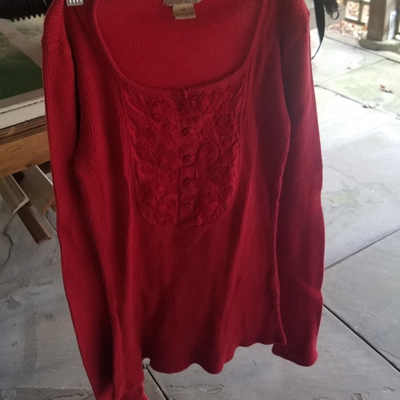 Lucky Brand Partial Button down Red Waffle Top - Picture 7 of 7